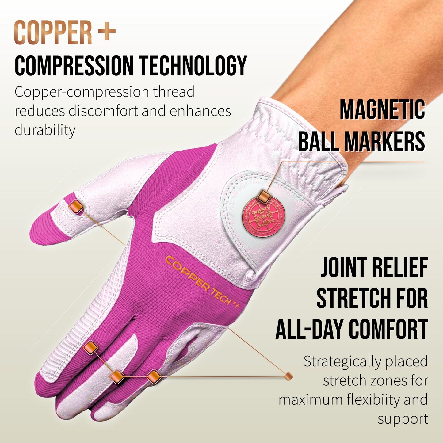 Copper Tech Plus Women's Golf Gloves [Worn on Right Hand]