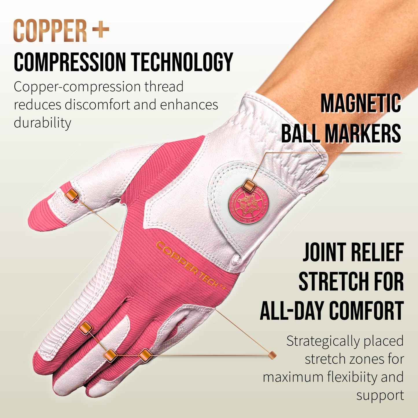 Copper Tech Plus Women's Golf Gloves [Worn on Right Hand]