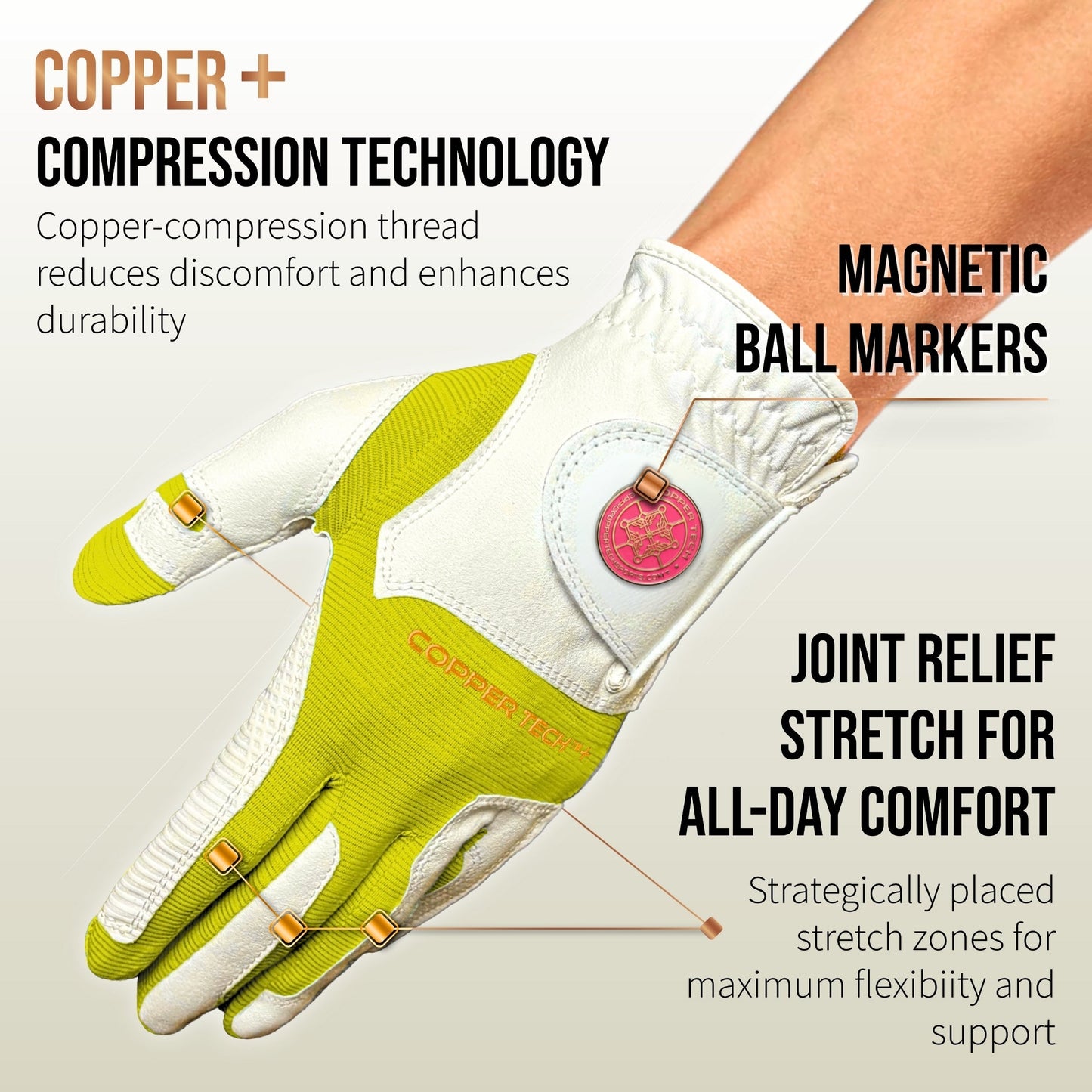 Copper Tech Plus Women's Golf Gloves [Worn on Left Hand]