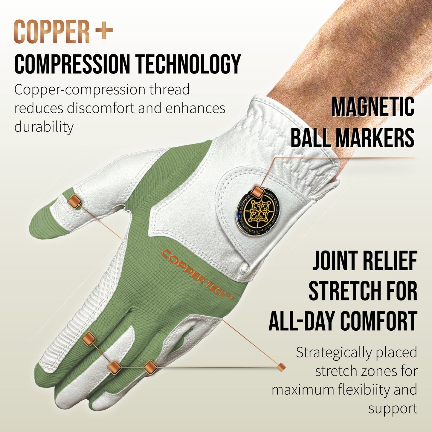 Copper Tech Plus Men's Golf Gloves [Worn on Right Hand]