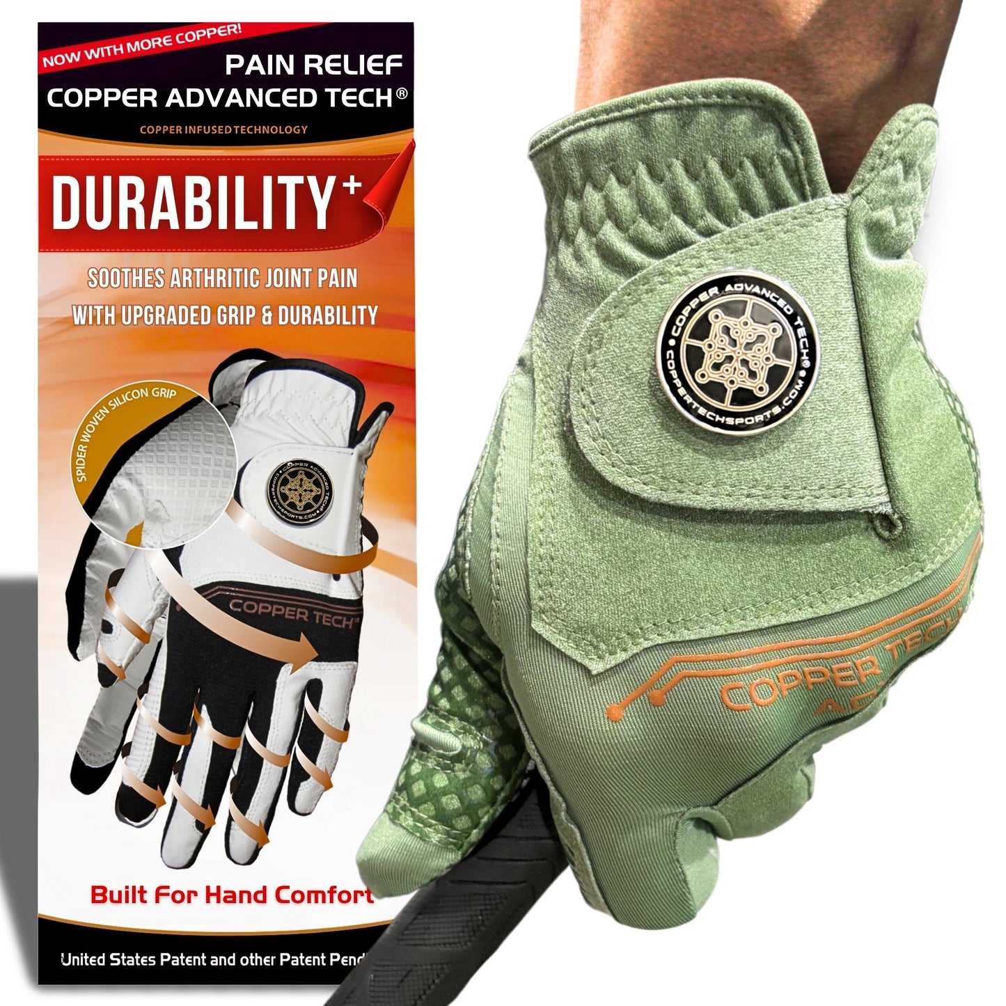 Copper Advanced Tech 2.0 Men's Golf Gloves [Worn on Right Hand]