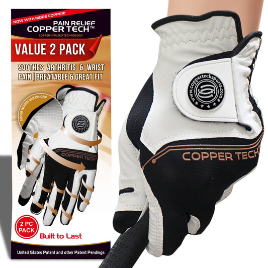 Copper Tech Women's Golf Gloves 2 Pack (White/Black)