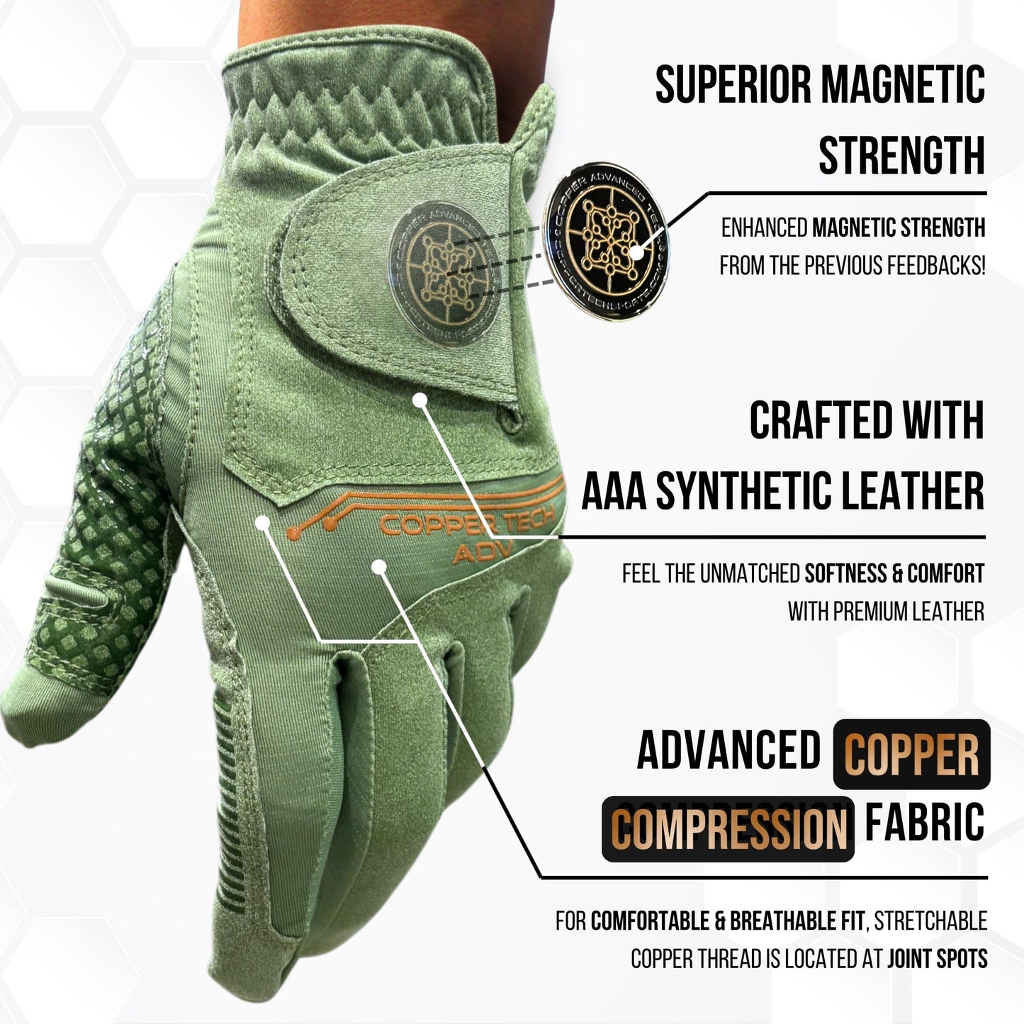 Copper Advanced Tech 2.0 Men's Golf Gloves [Worn on Right Hand]