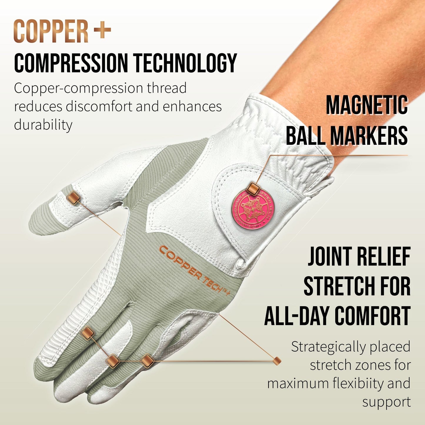 Copper Tech Plus Women's Golf Gloves [Worn on Left Hand]
