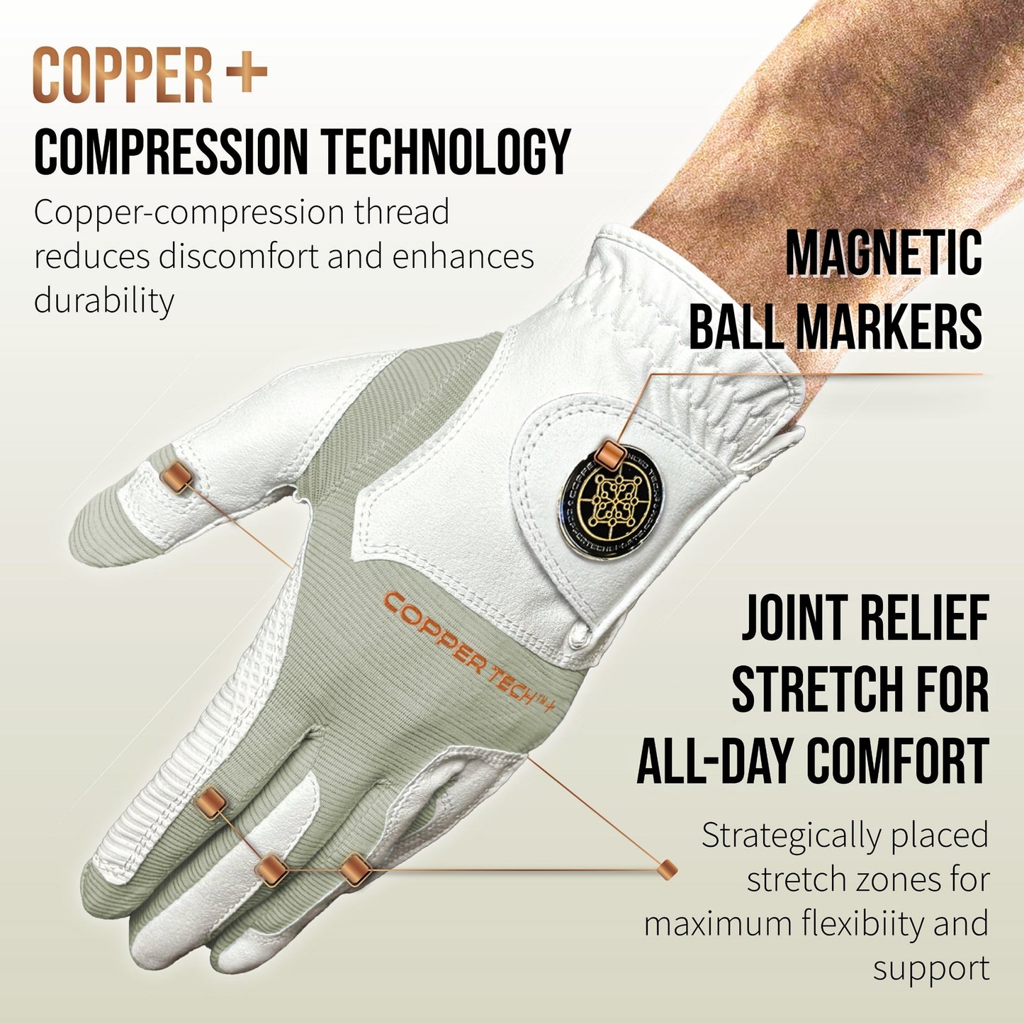 Copper Tech Plus Men's Golf Gloves [Worn on Right Hand]