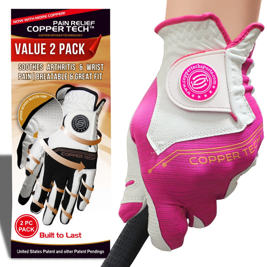Copper Tech Women Golf Gloves 2 Pack (White/Pink)