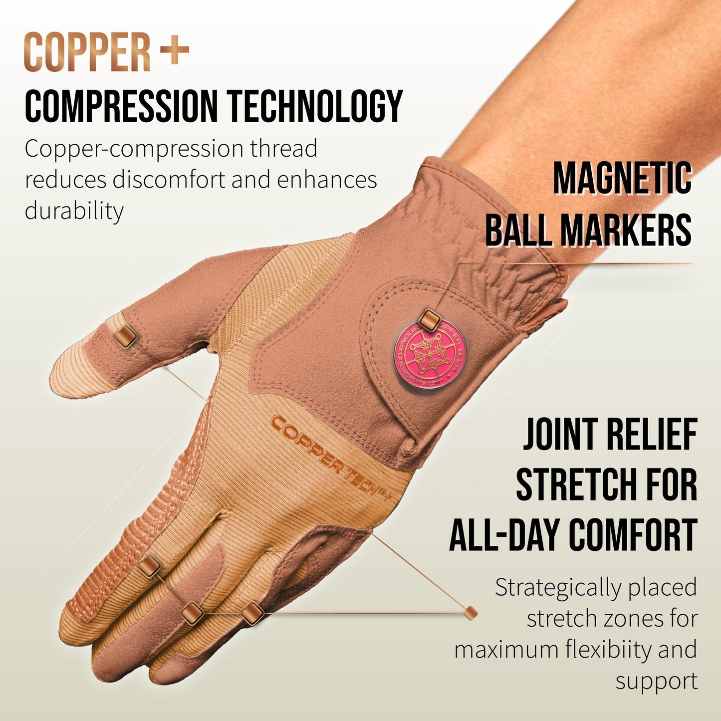 Copper Tech Plus Women's Golf Gloves [Worn on Left Hand]