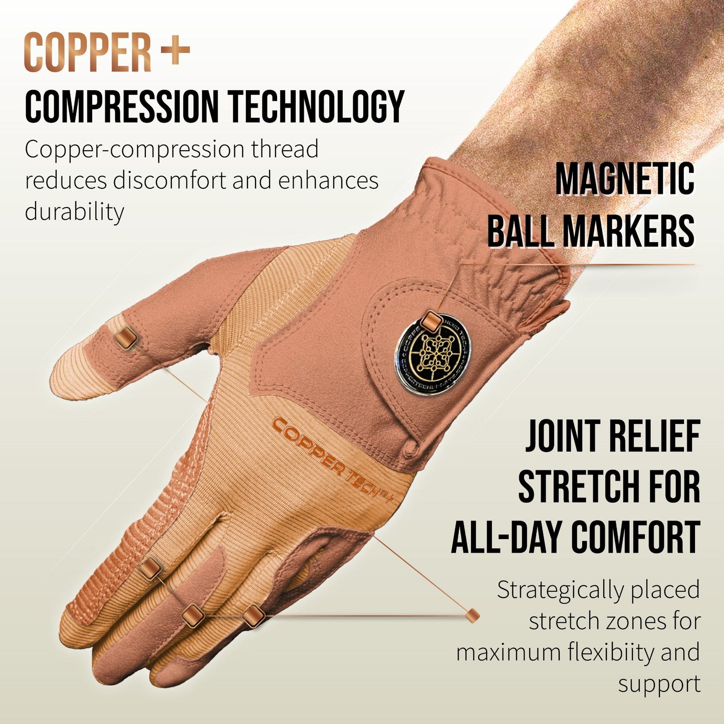 Copper Tech Plus Men's Golf Gloves [Worn on Left Hand]