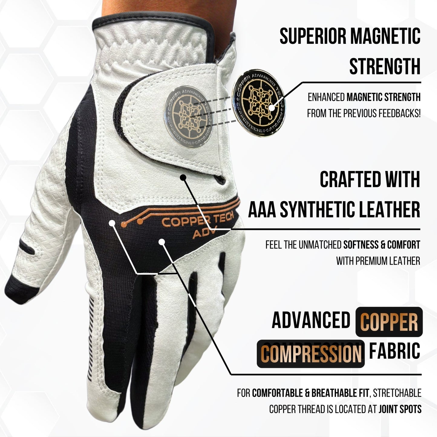 Copper Advanced Tech 2.0 Men's Golf Gloves [Worn on Right Hand]