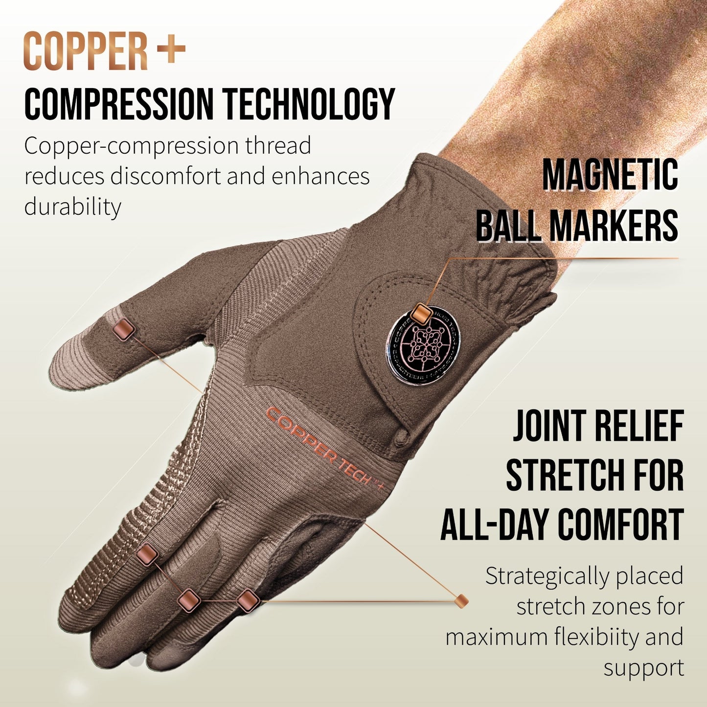 Copper Tech Plus Men's Golf Gloves [Worn on Right Hand]