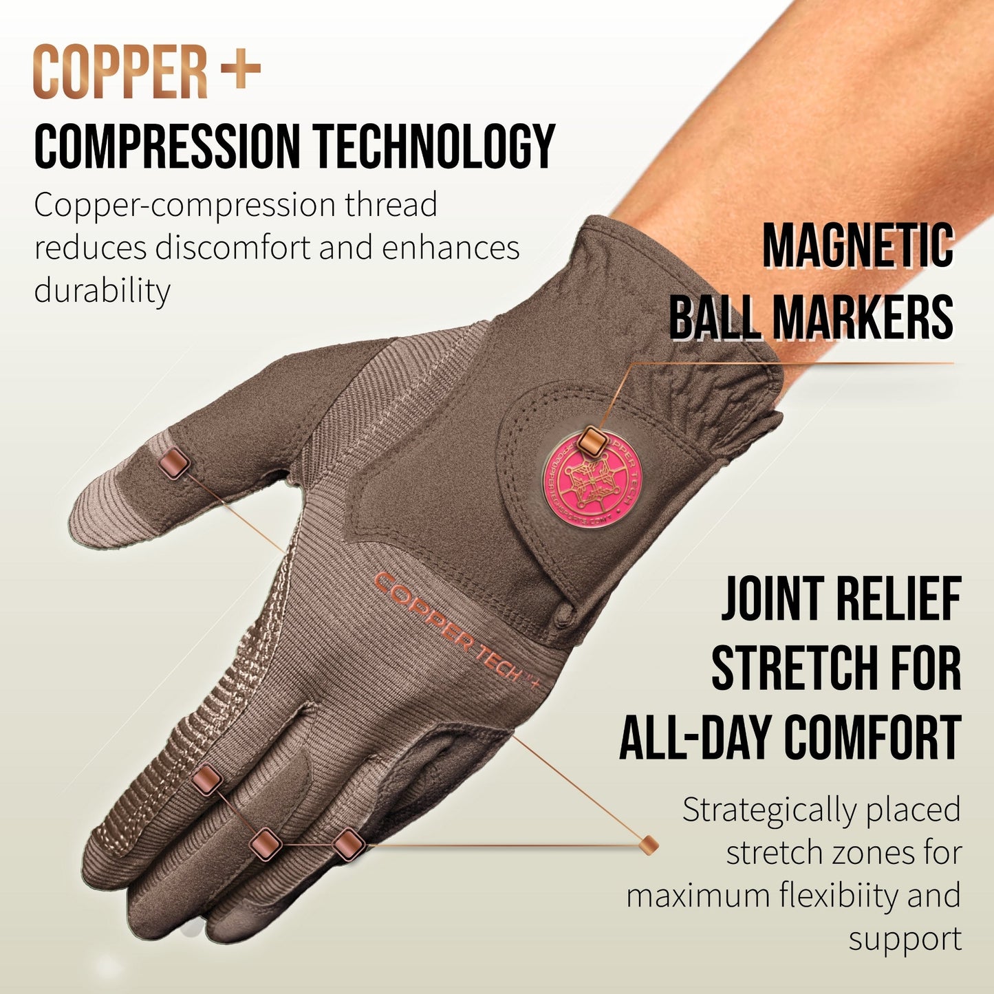 Copper Tech Plus Women's Golf Gloves [Worn on Right Hand]