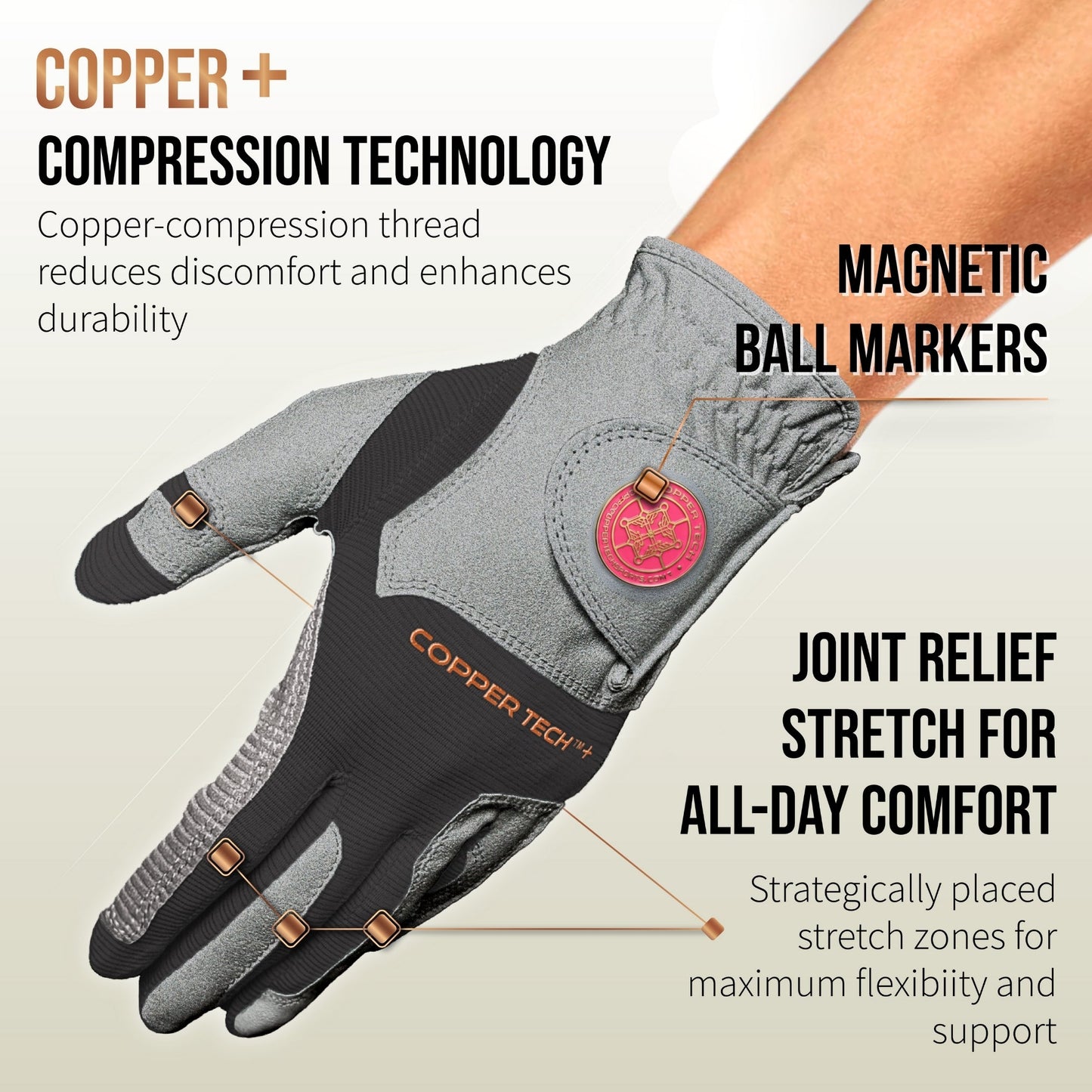 Copper Tech Plus Women's Golf Gloves [Worn on Left Hand]