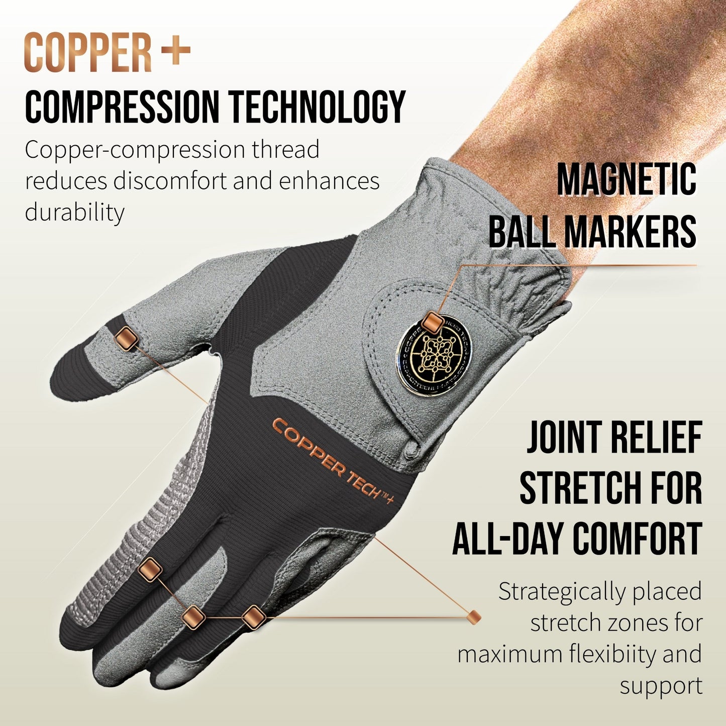 Copper Tech Plus Men's Golf Gloves [Worn on Right Hand]