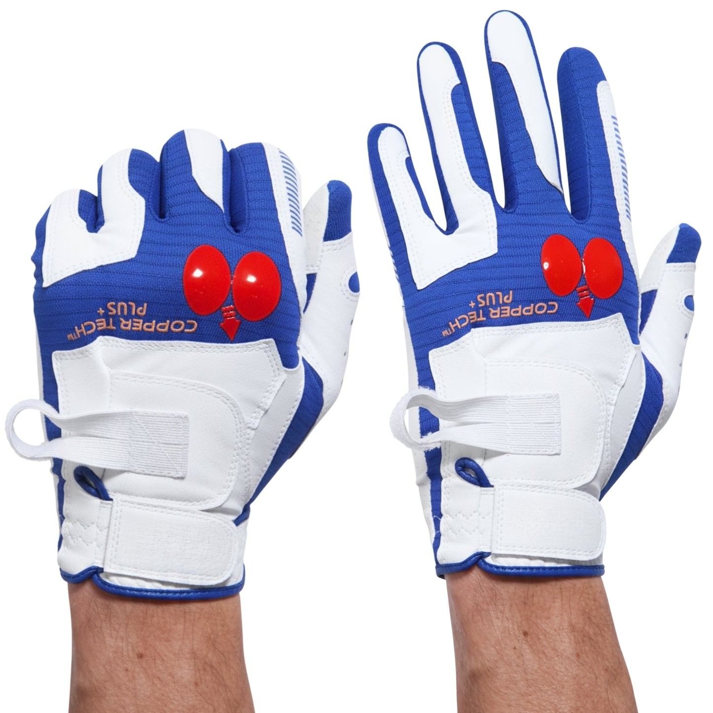 Copper Tech Golf Grip Training Gloves Men's Left OR Right Hand White/Royal Blue with Ball Marker