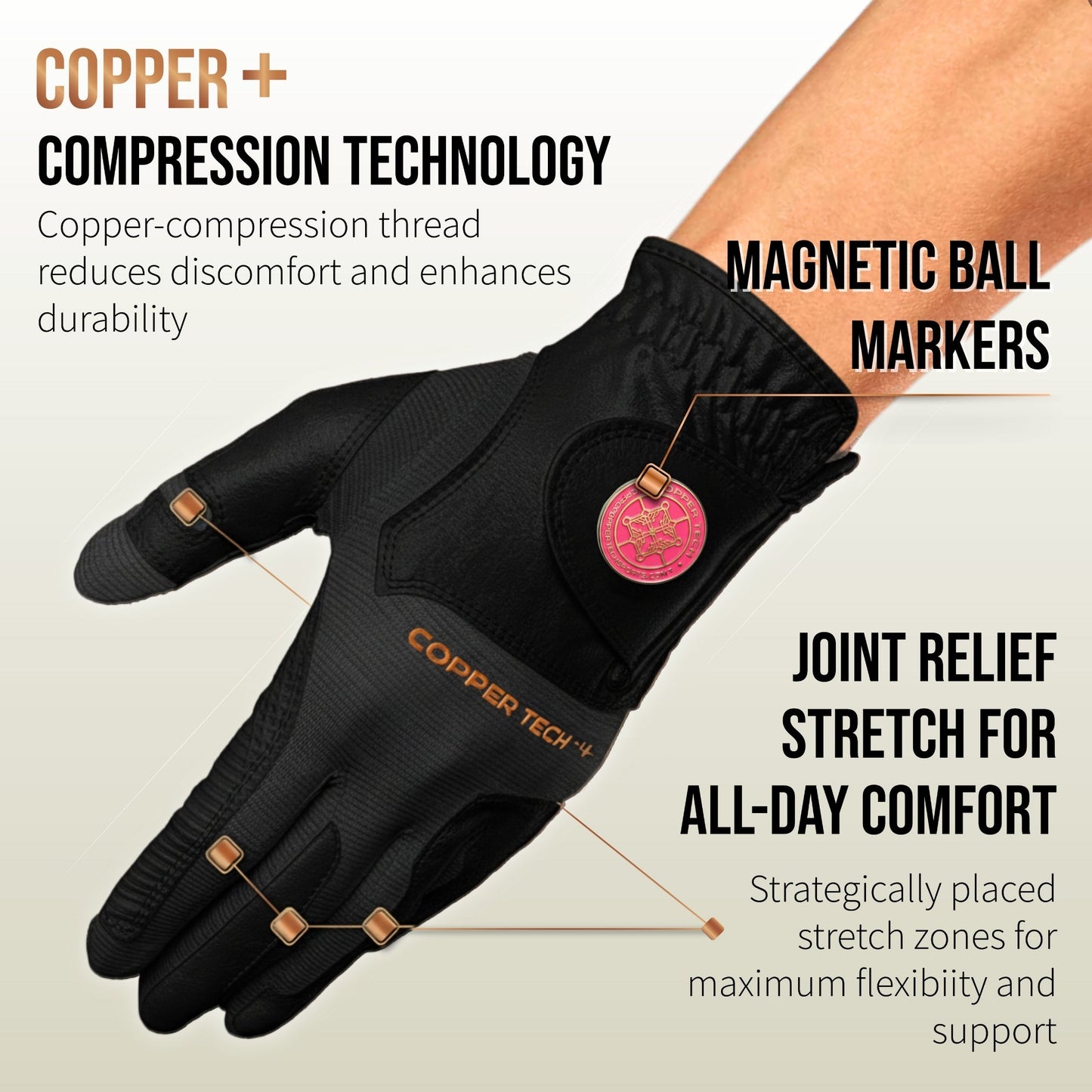 Copper Tech Plus Women's Golf Gloves [Worn on Right Hand]