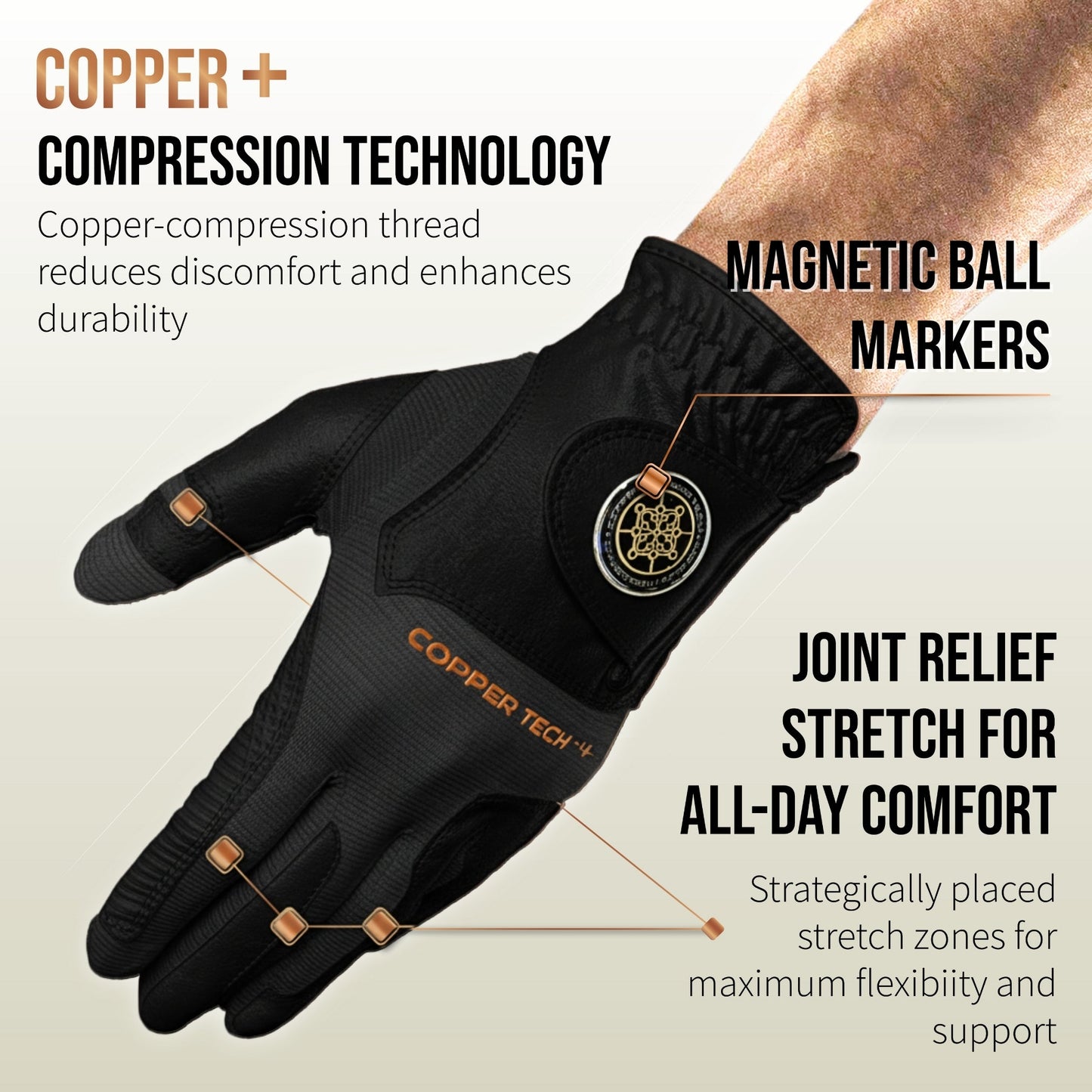 Copper Tech Plus Men's Golf Gloves [Worn on Left Hand]
