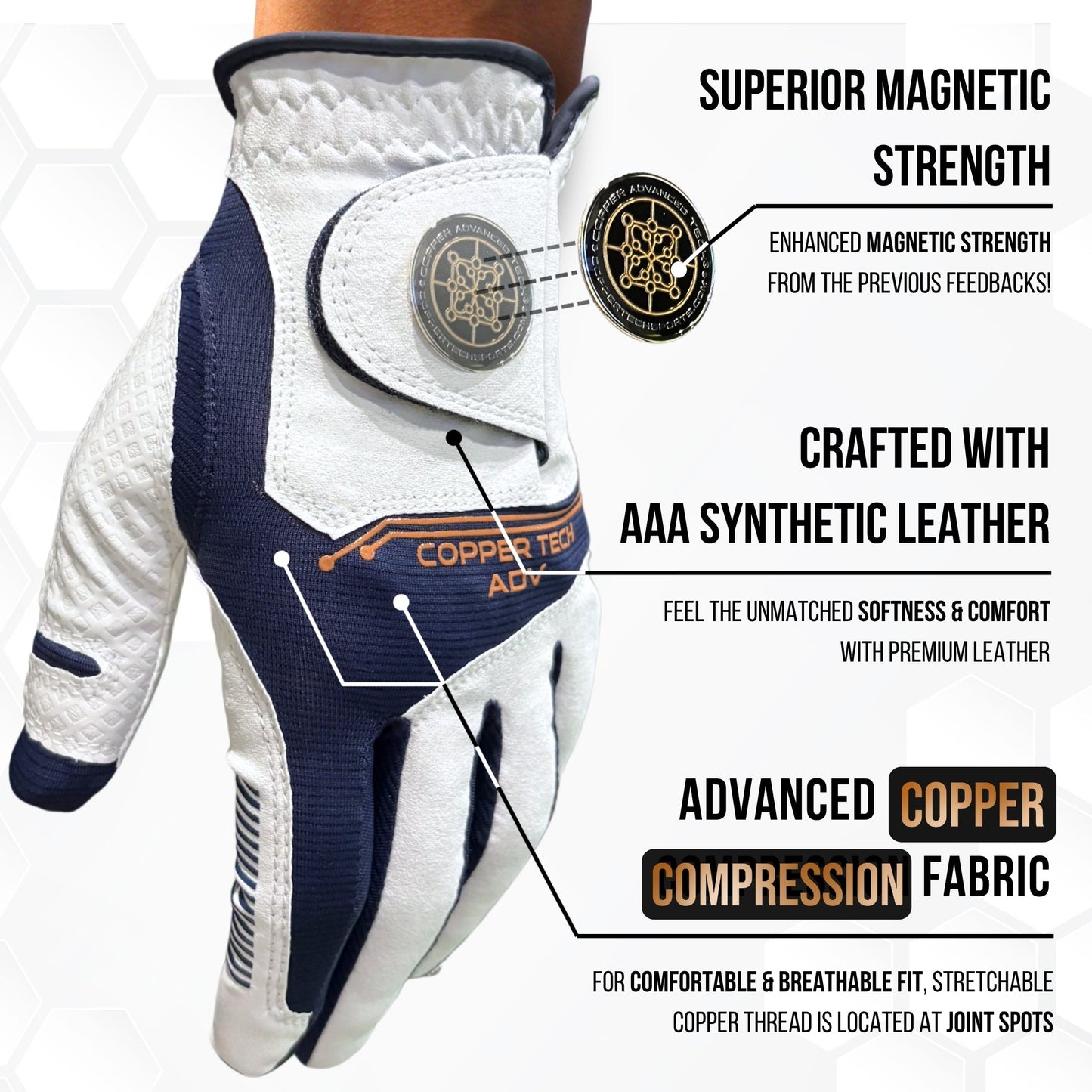 Copper Advanced Tech 2.0 Men's Golf Gloves [Worn on Right Hand]