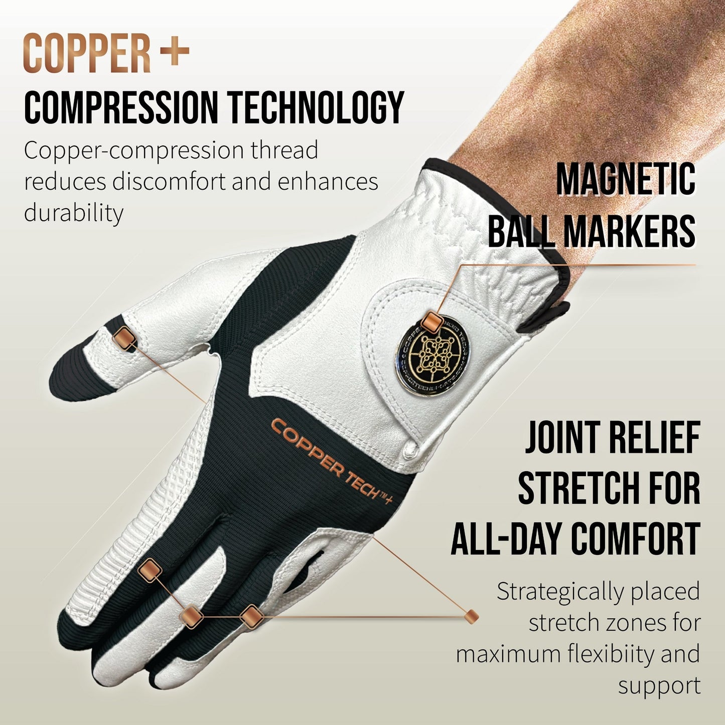 Copper Tech Plus Men's Golf Gloves [Worn on Left Hand]