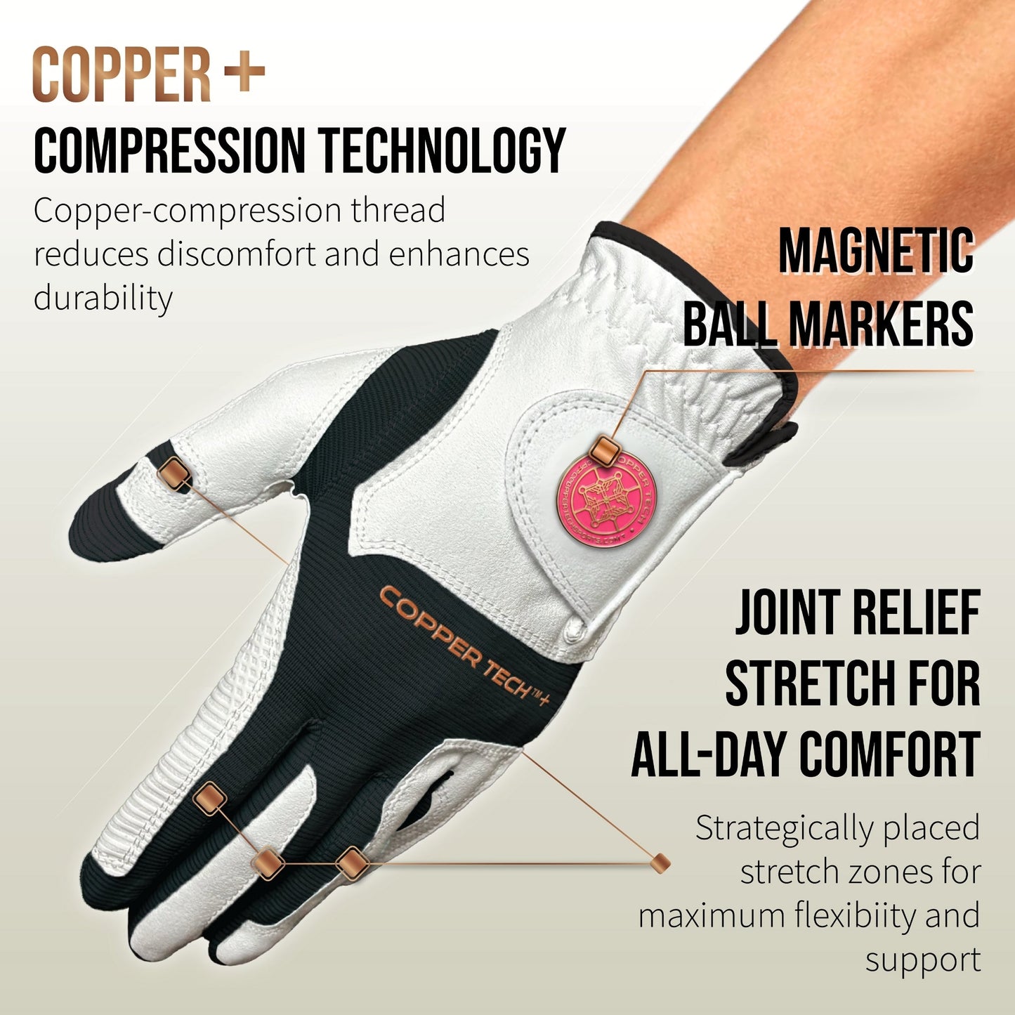 Copper Tech Plus Women's Golf Gloves [Worn on Right Hand]