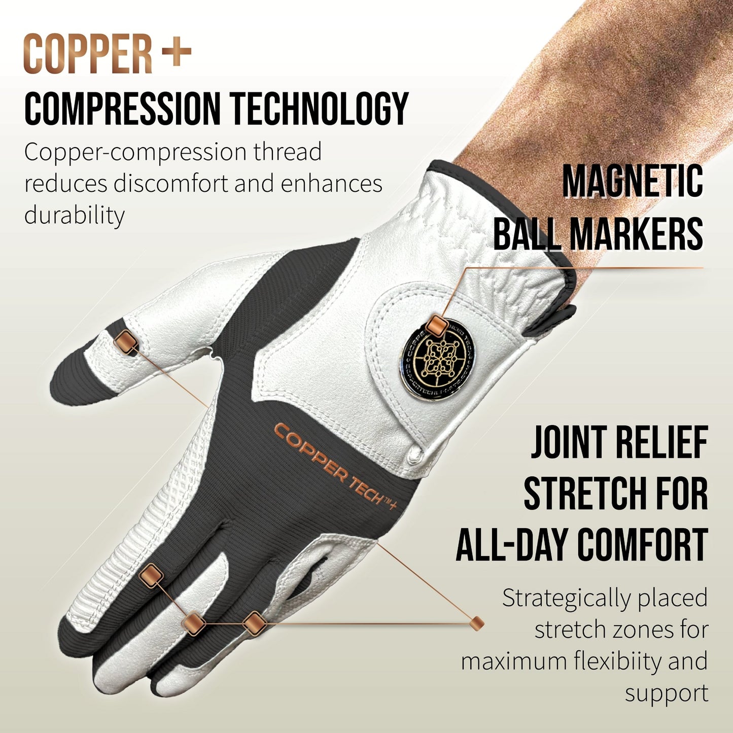 Copper Tech Plus Men's Golf Gloves [Worn on Right Hand]