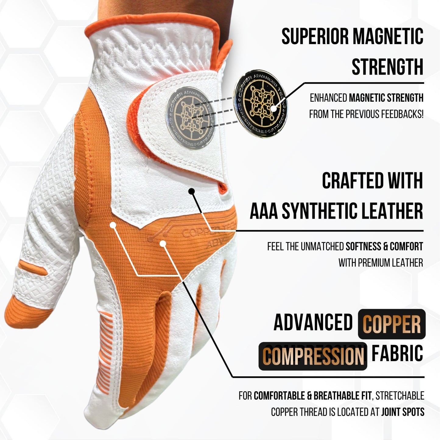 Copper Advanced Tech 2.0 Men's Golf Gloves [Worn on Right Hand]