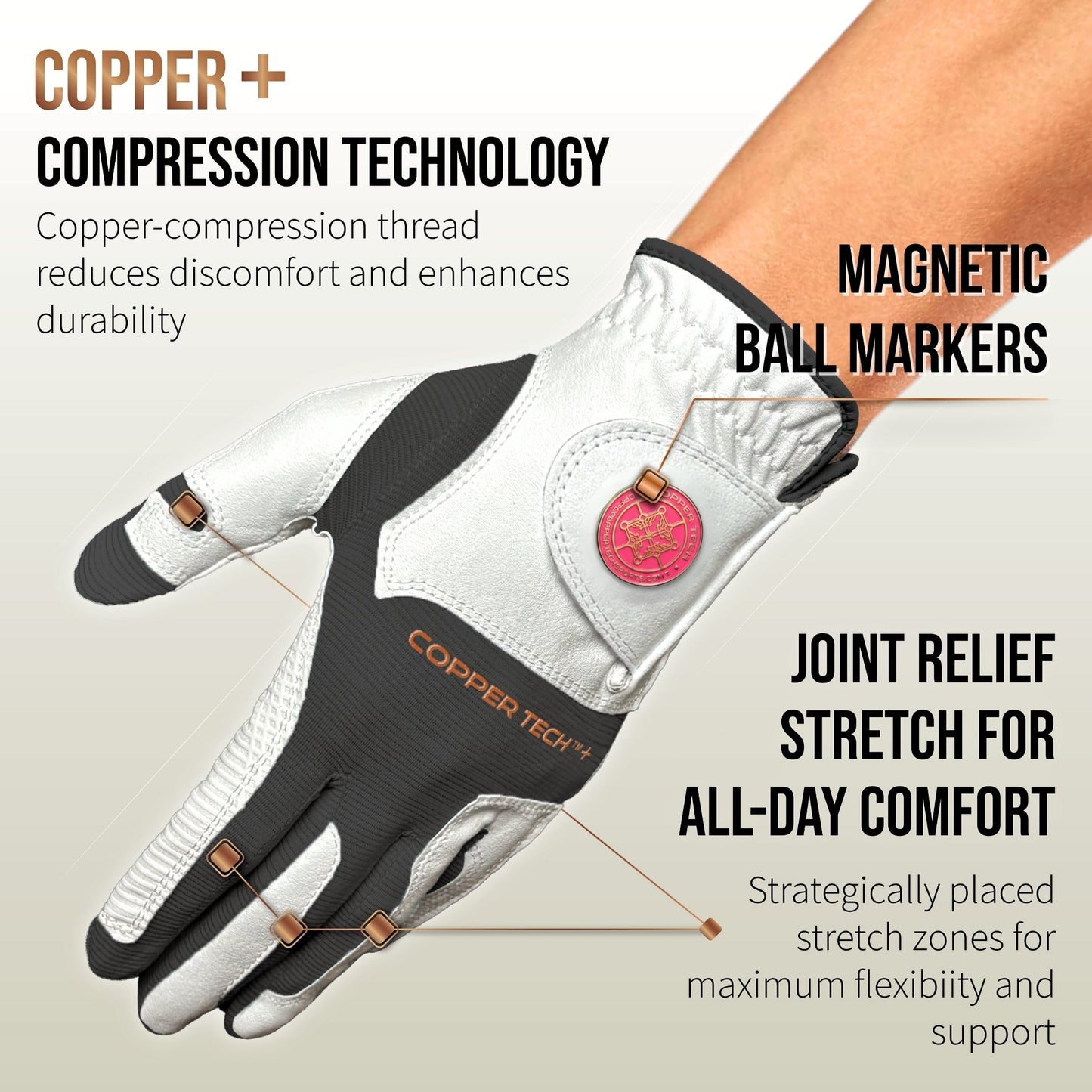 Copper Tech Plus Women's Golf Gloves [Worn on Left Hand]