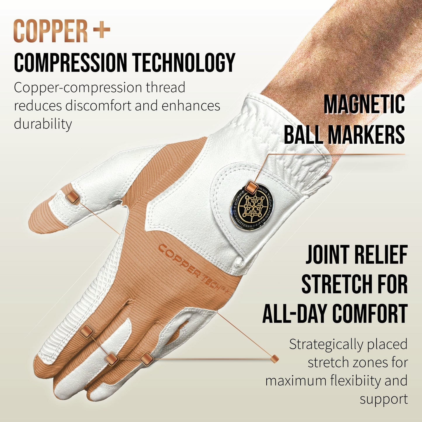 Copper Tech Plus Men's Golf Gloves [Worn on Right Hand]