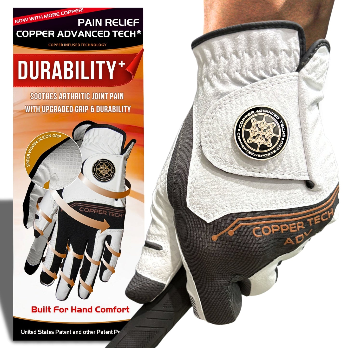 Copper Advanced Tech 2.0 Men's Golf Gloves [Worn on Right Hand]