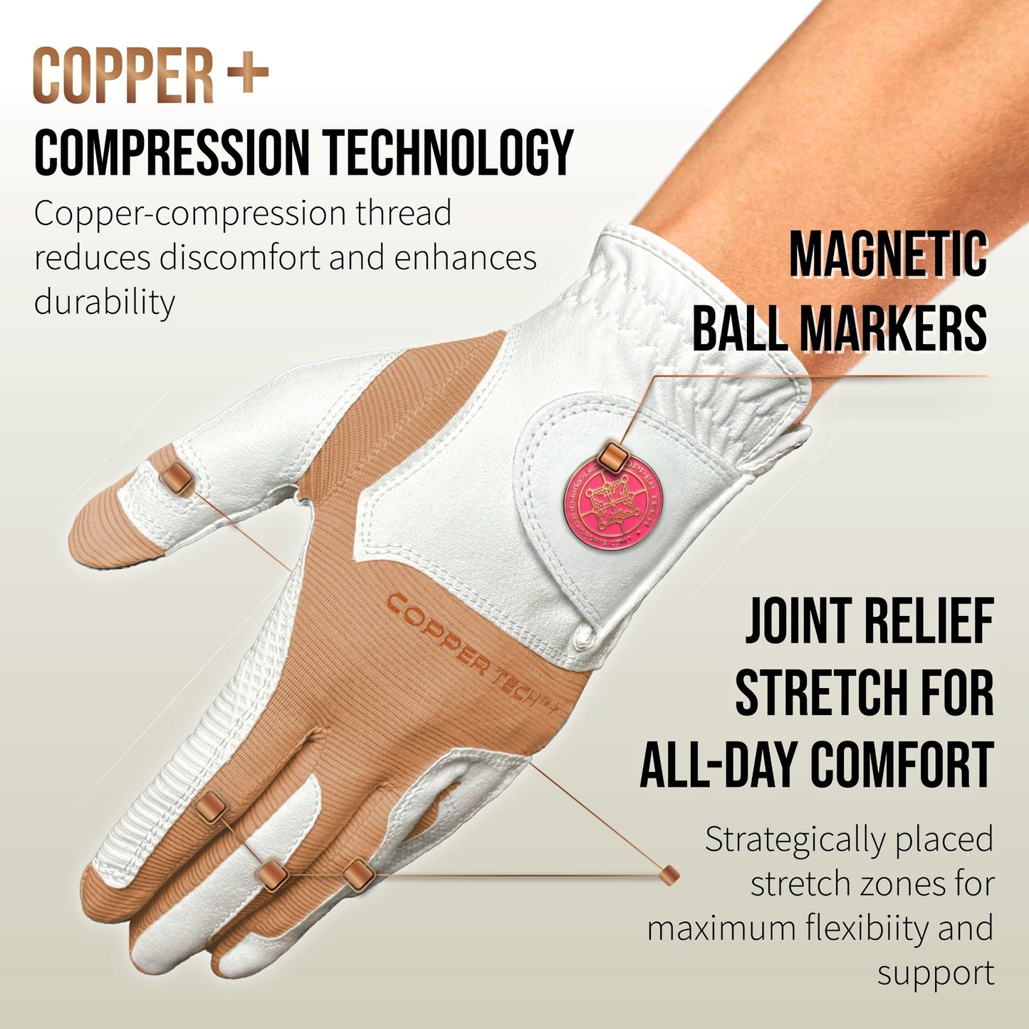 Copper Tech Plus Women's Golf Gloves [Worn on Right Hand]