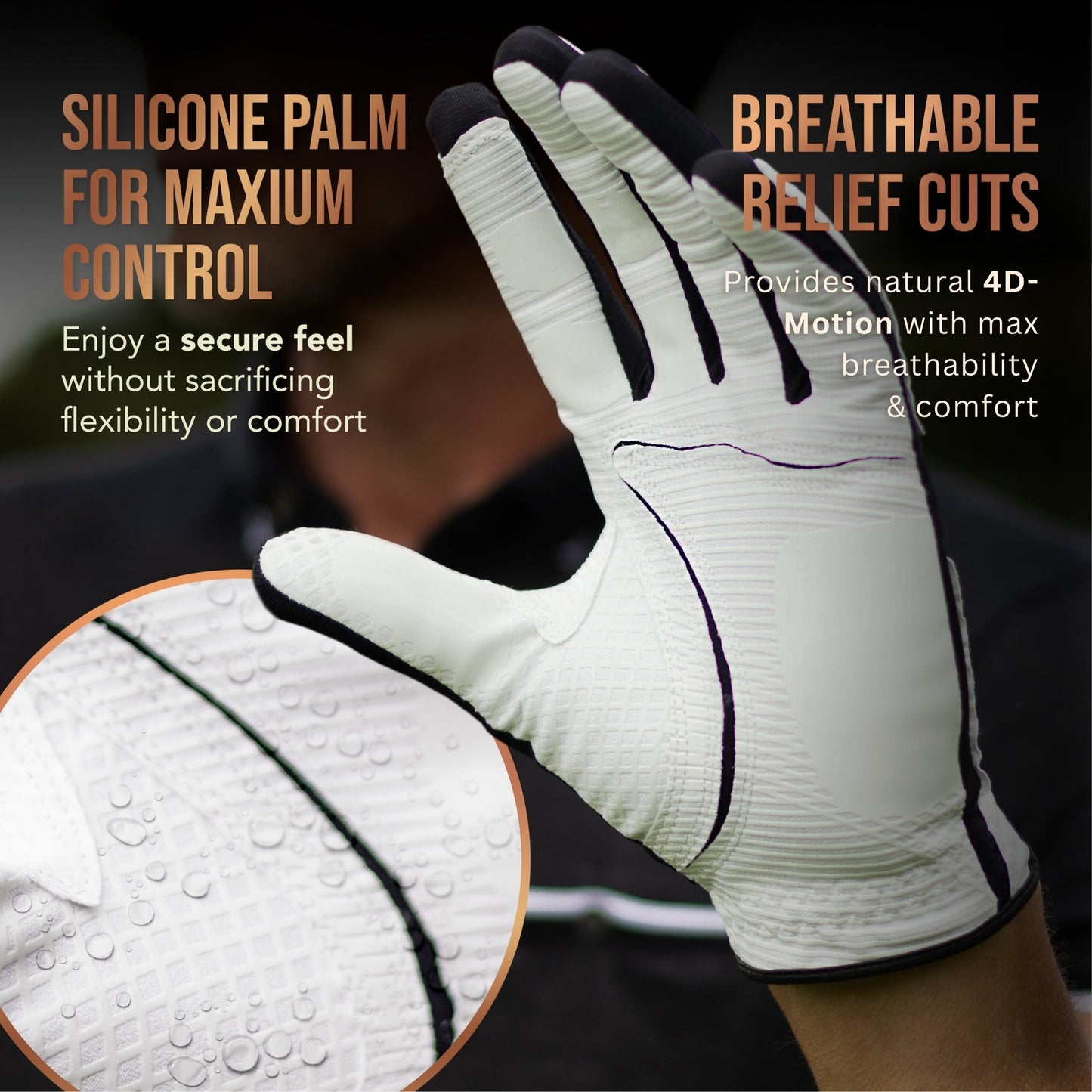 Copper Tech Men's Golf Gloves 2-Pack (White/Black, White/Royal Blue. Charcoal/Gray)