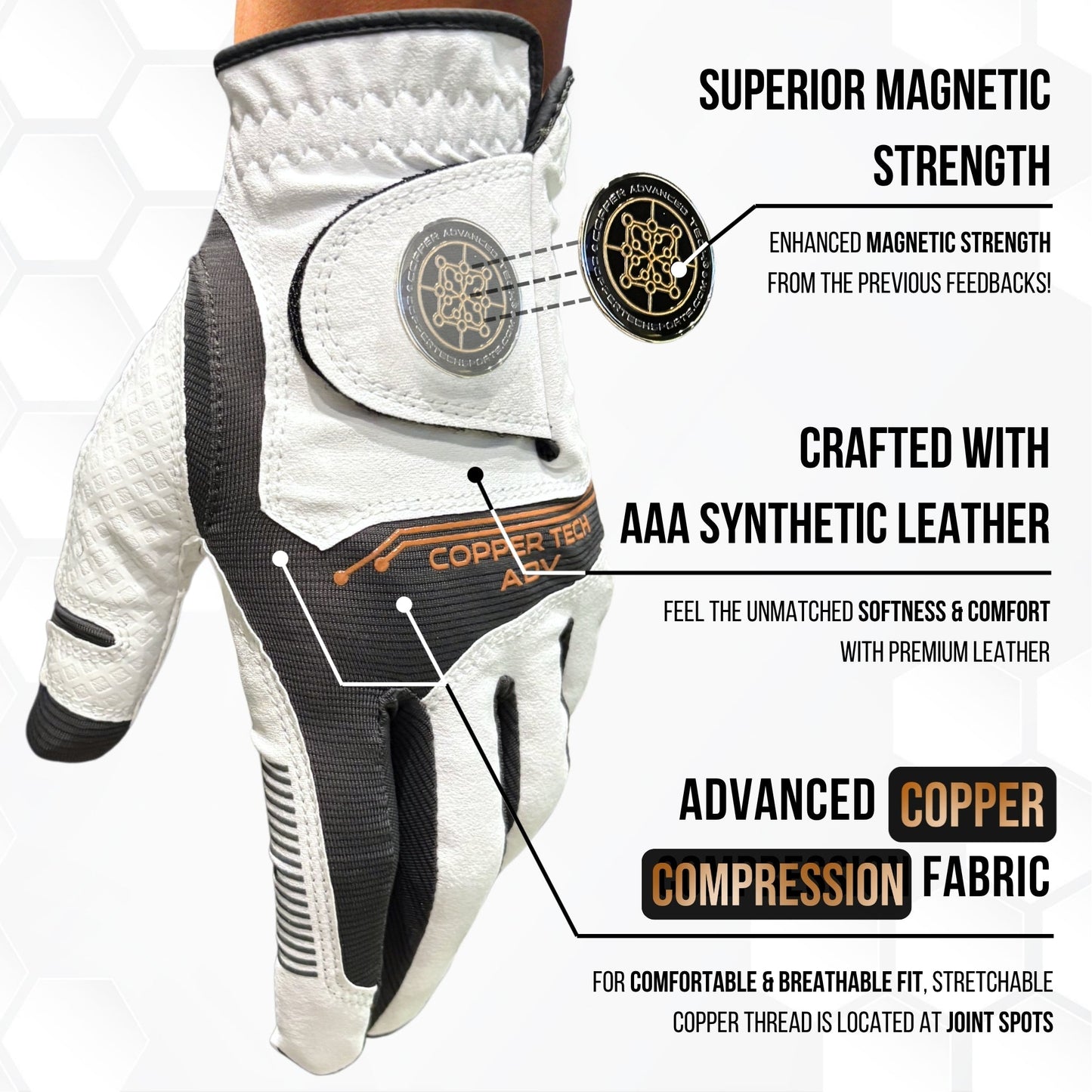 Copper Advanced Tech 2.0 Men's Golf Gloves [Worn on Right Hand]