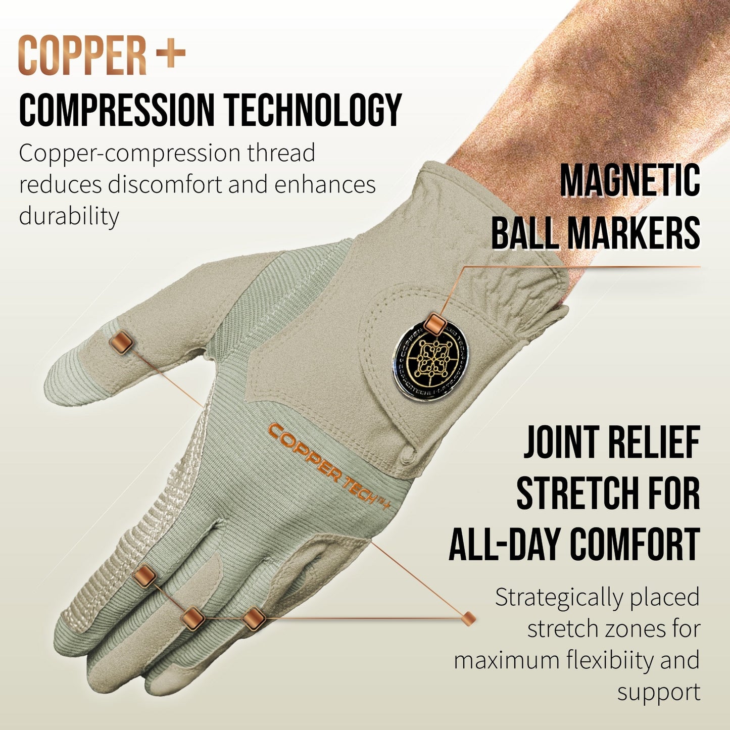 Copper Tech Plus Men's Golf Gloves [Worn on Left Hand]
