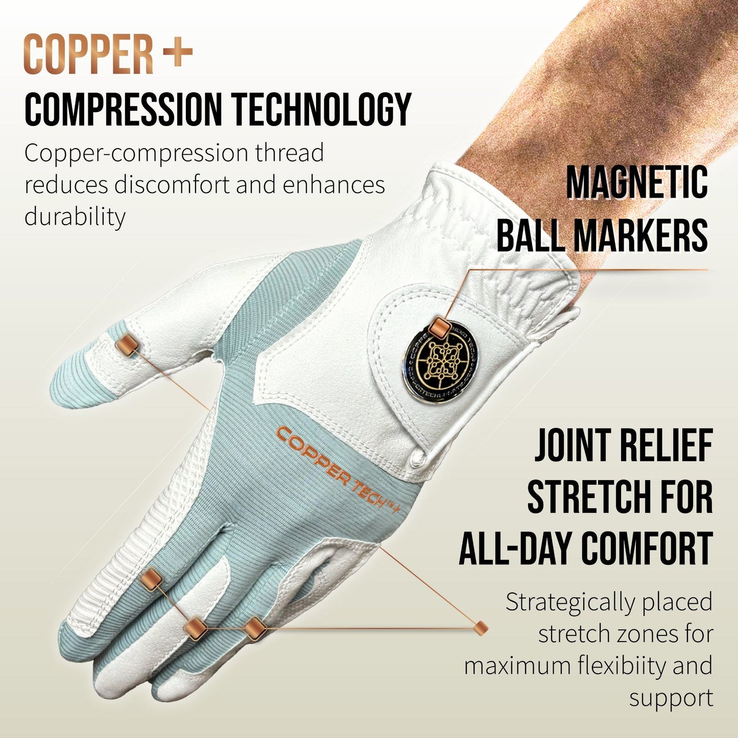 Copper Tech Plus Men's Golf Gloves [Worn on Right Hand]