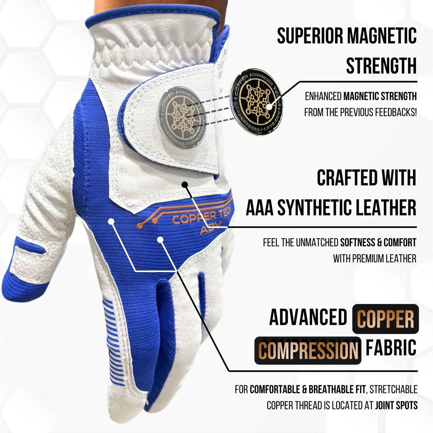 Copper Advanced Tech 2.0 Men's Golf Gloves [Worn on Right Hand]