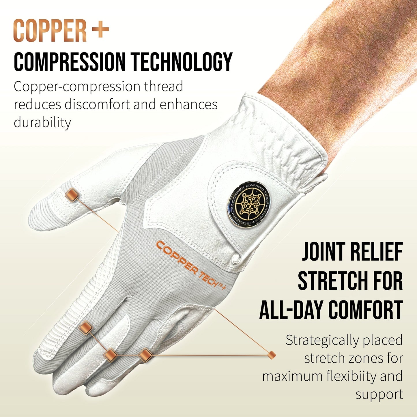 Copper Tech Plus Men's Golf Gloves [Worn on Left Hand]