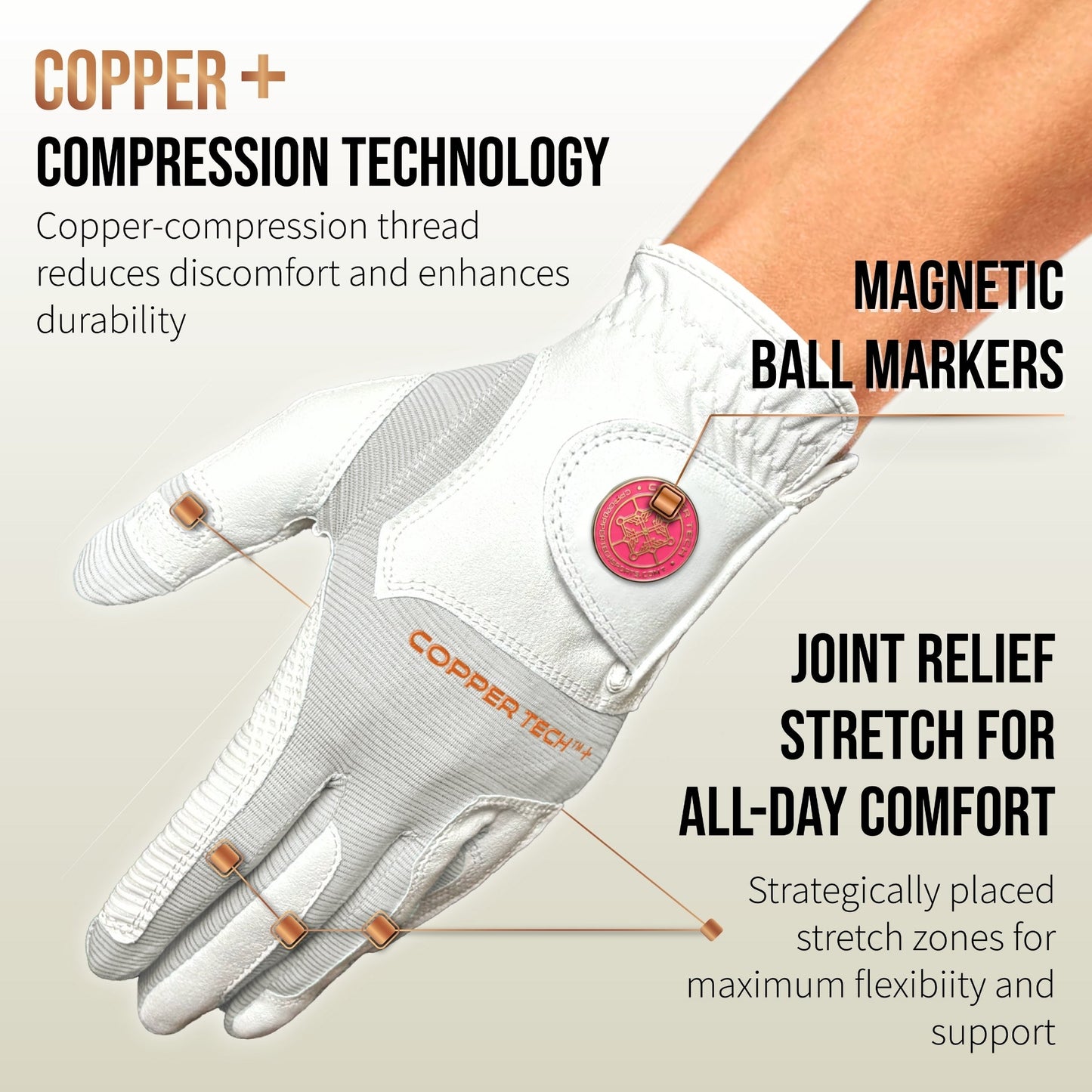 Copper Tech Plus Women's Golf Gloves [Worn on Left Hand]