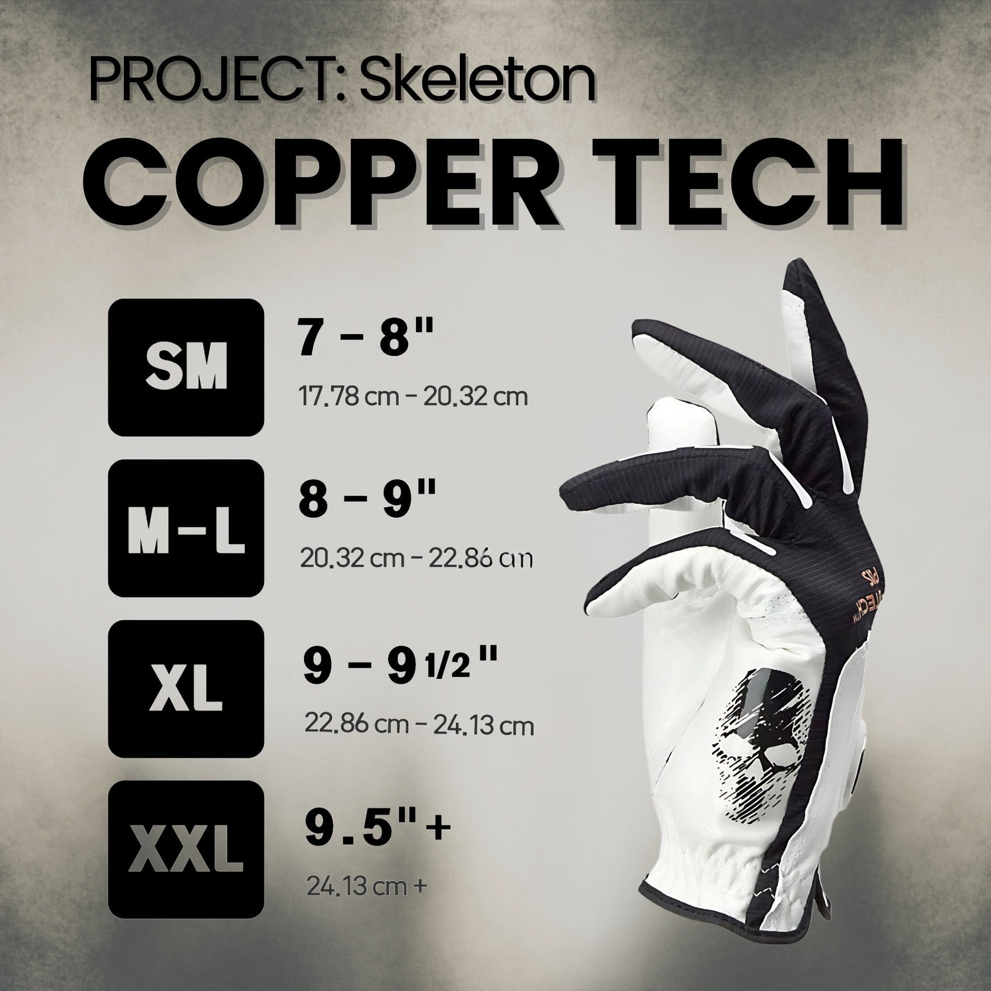 small medium large x-large copper tech golf glove for men