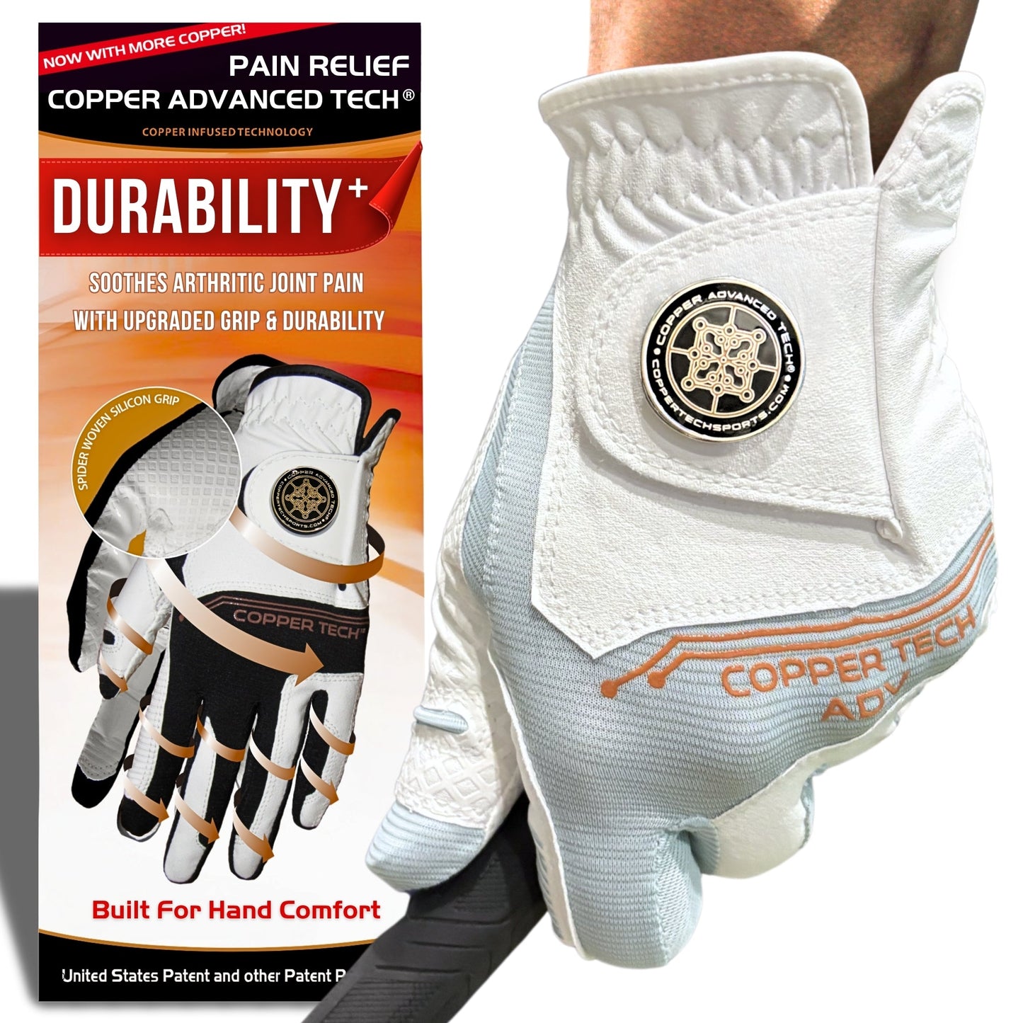 Copper Advanced Tech 2.0 Men's Golf Gloves [Worn on Left Hand]