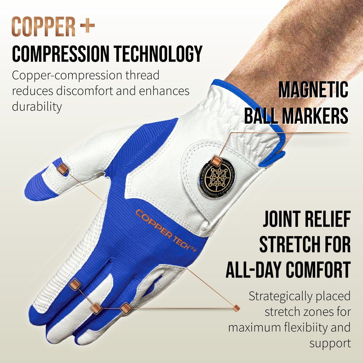 Copper Tech Plus Men's Golf Gloves [Worn on Right Hand]