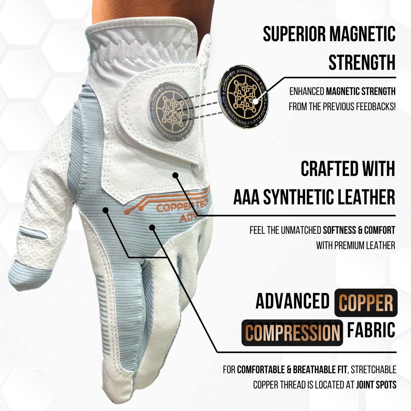 Copper Advanced Tech 2.0 Men's Golf Gloves [Worn on Right Hand]