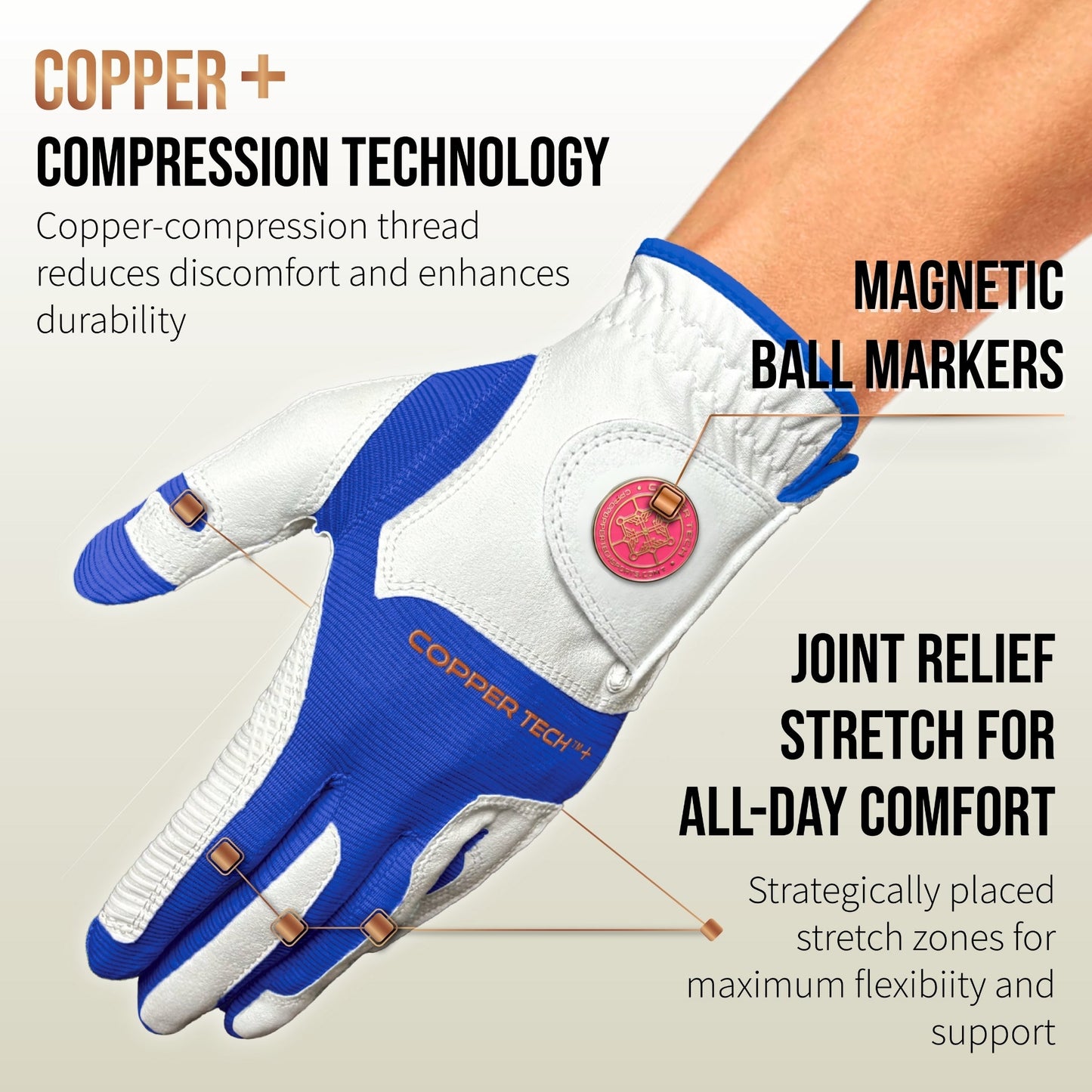 Copper Tech Plus Women's Golf Gloves [Worn on Right Hand]