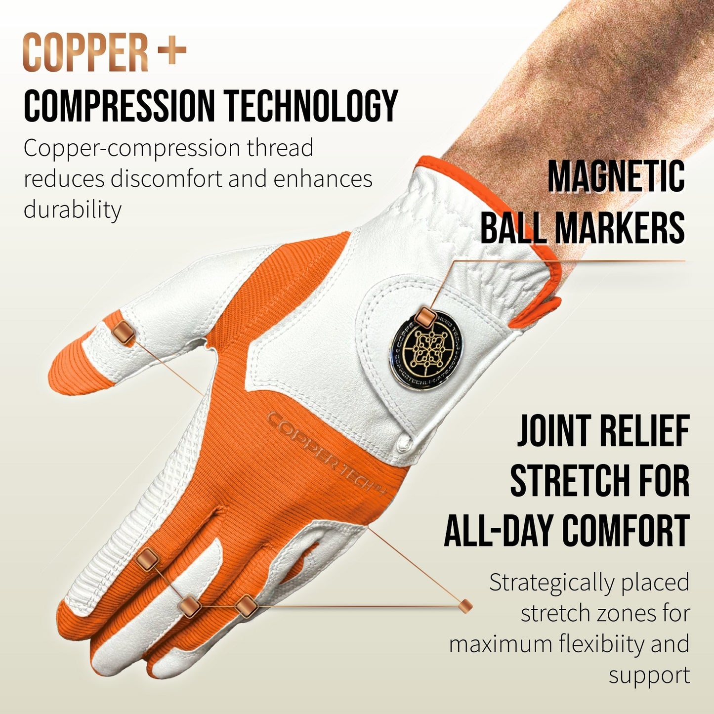 Copper Tech Plus Men's Golf Gloves [Worn on Right Hand]