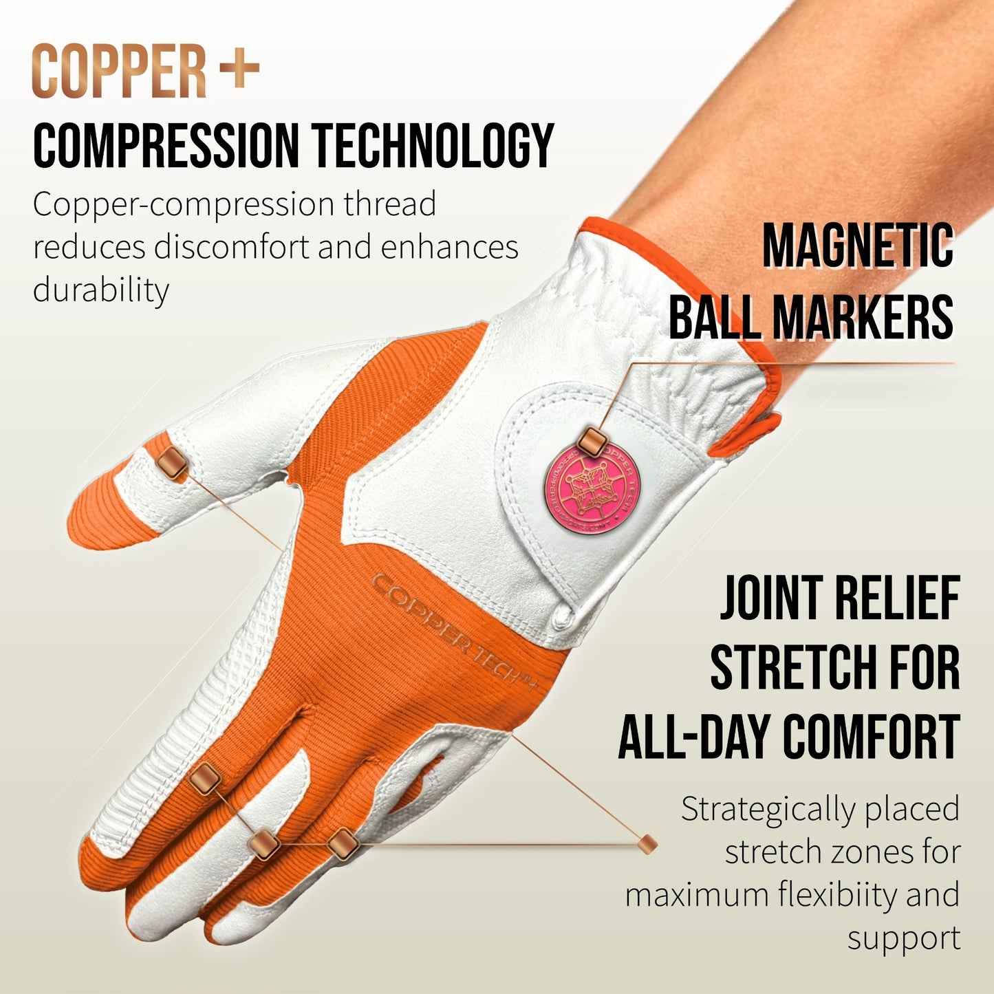 Copper Tech Plus Women's Golf Gloves [Worn on Left Hand]