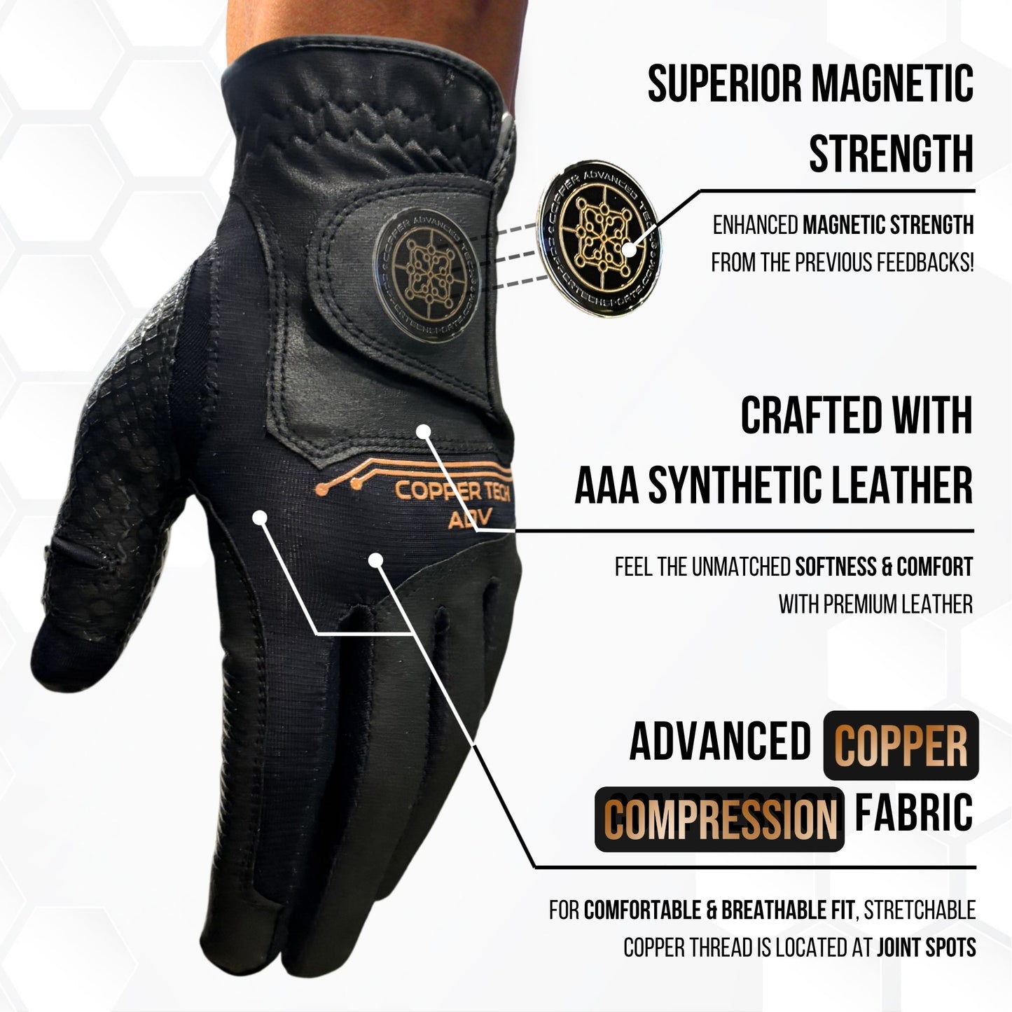 Copper Advanced Tech 2.0 Men's Golf Gloves [Worn on Right Hand]