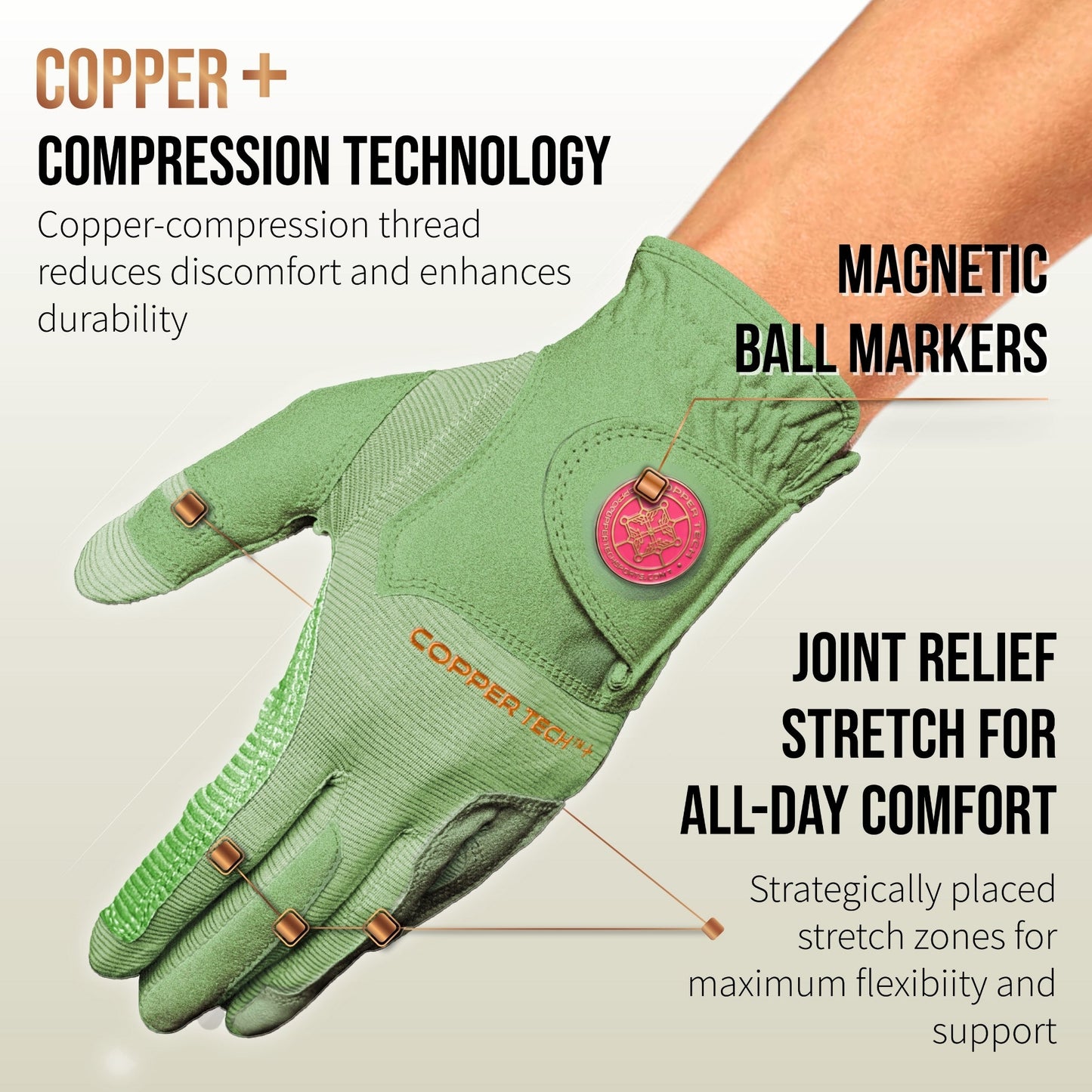 Copper Tech Plus Women's Golf Gloves [Worn on Left Hand]
