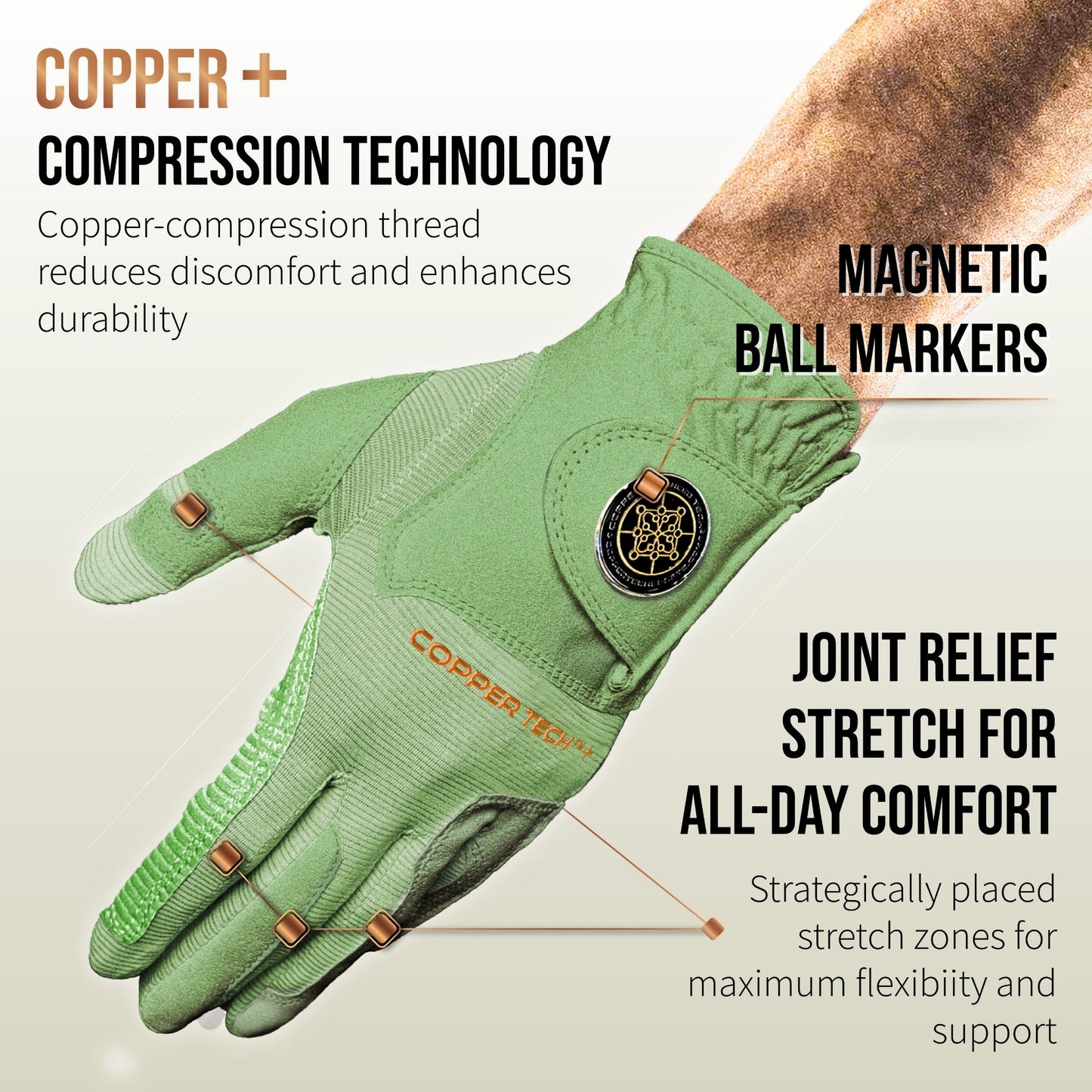 Copper Tech Plus Men's Golf Gloves [Worn on Right Hand]