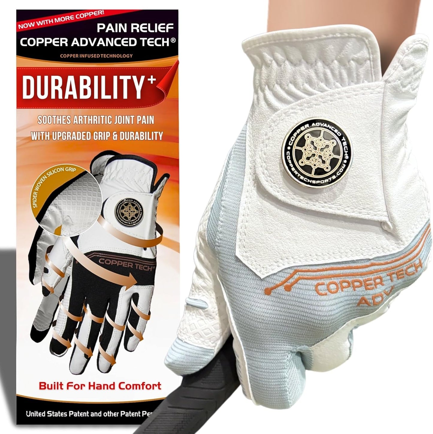 Copper Advanced Tech 2.0 Men's Golf Gloves [Worn on Left Hand]