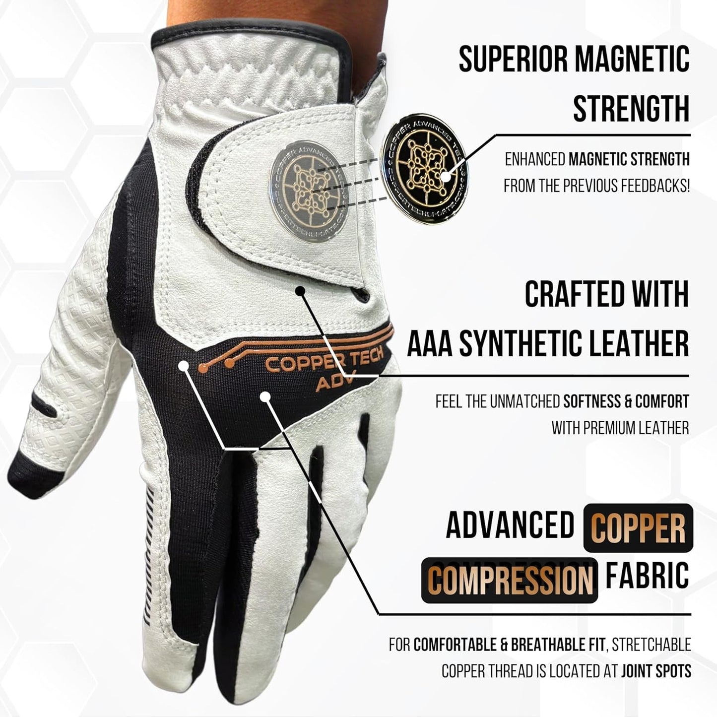 Copper Advanced Tech 2.0 Men's Golf Gloves [Worn on Right Hand]