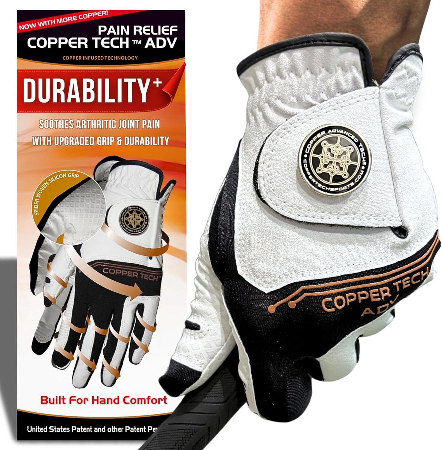 Copper Advanced Tech 2.0 Men's Golf Gloves [Worn on Right Hand]
