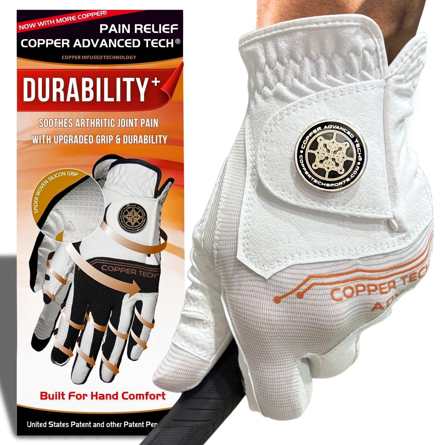 Copper Advanced Tech 2.0 Men's Golf Gloves [Worn on Left Hand]